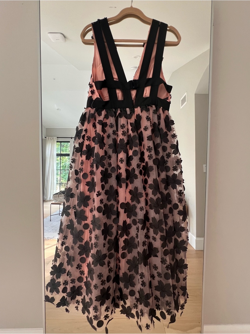 Anthropologie Blush Pink Midi Dress with Black Floral Appliqué - Picture 12 of 15